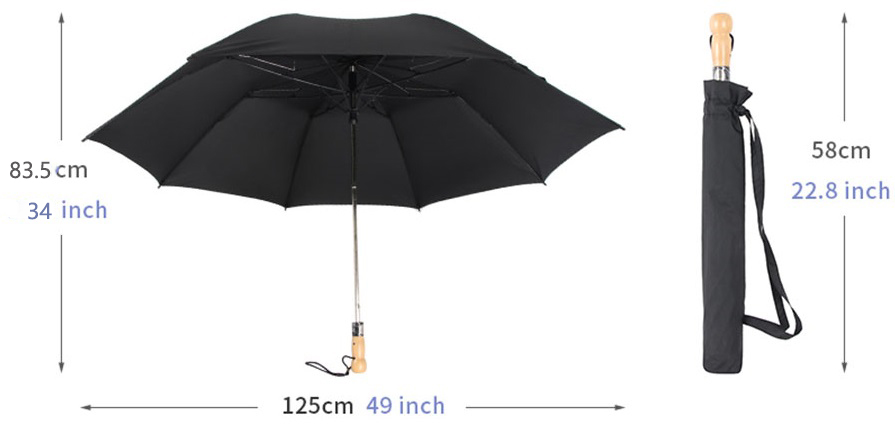 Vindtätt automatiskt bärbart hopfällbart paraply
