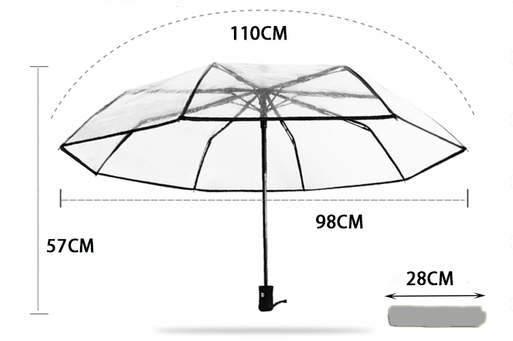 Transparent 3-faldigt paraply