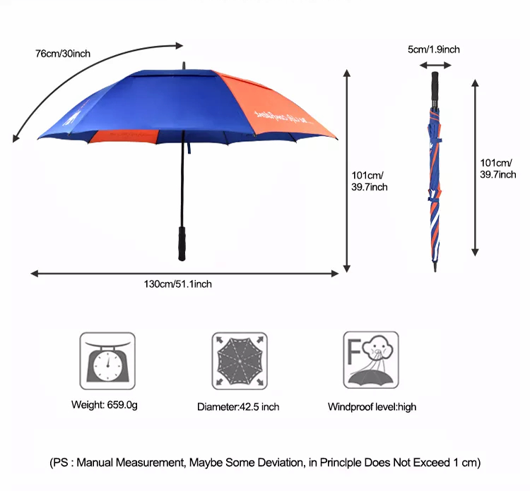 golfparaplyer med företagets logotyp